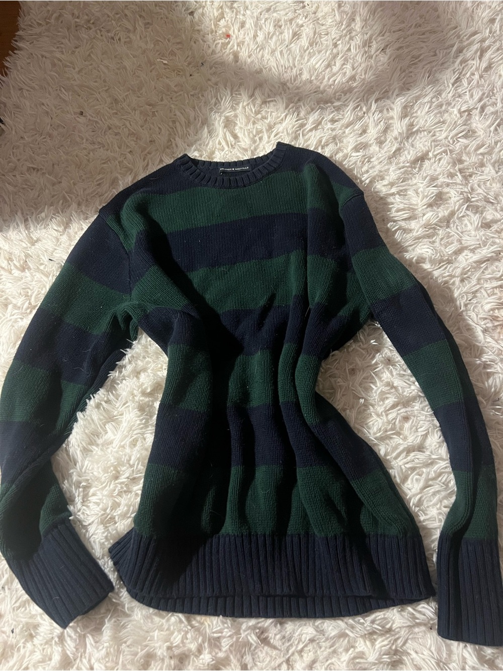 Brandy Melville Navy and Dark Green Striped Crewneck Sweater